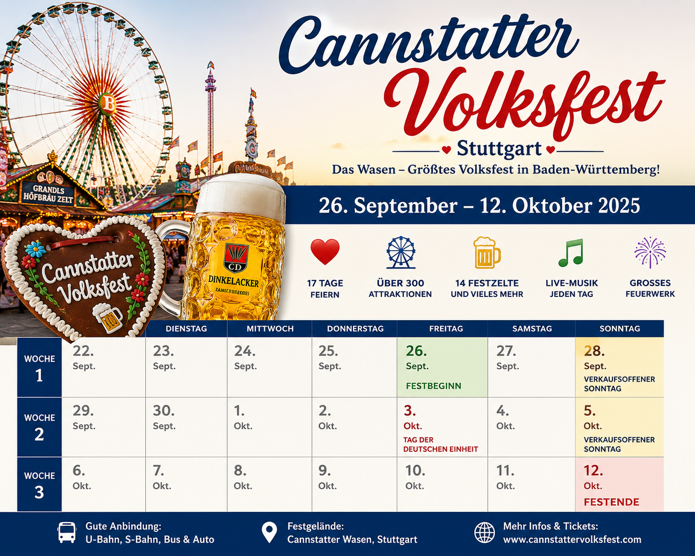 Crowded festival evening with lights and attractions for Cannstatter Volksfest calendar planning
