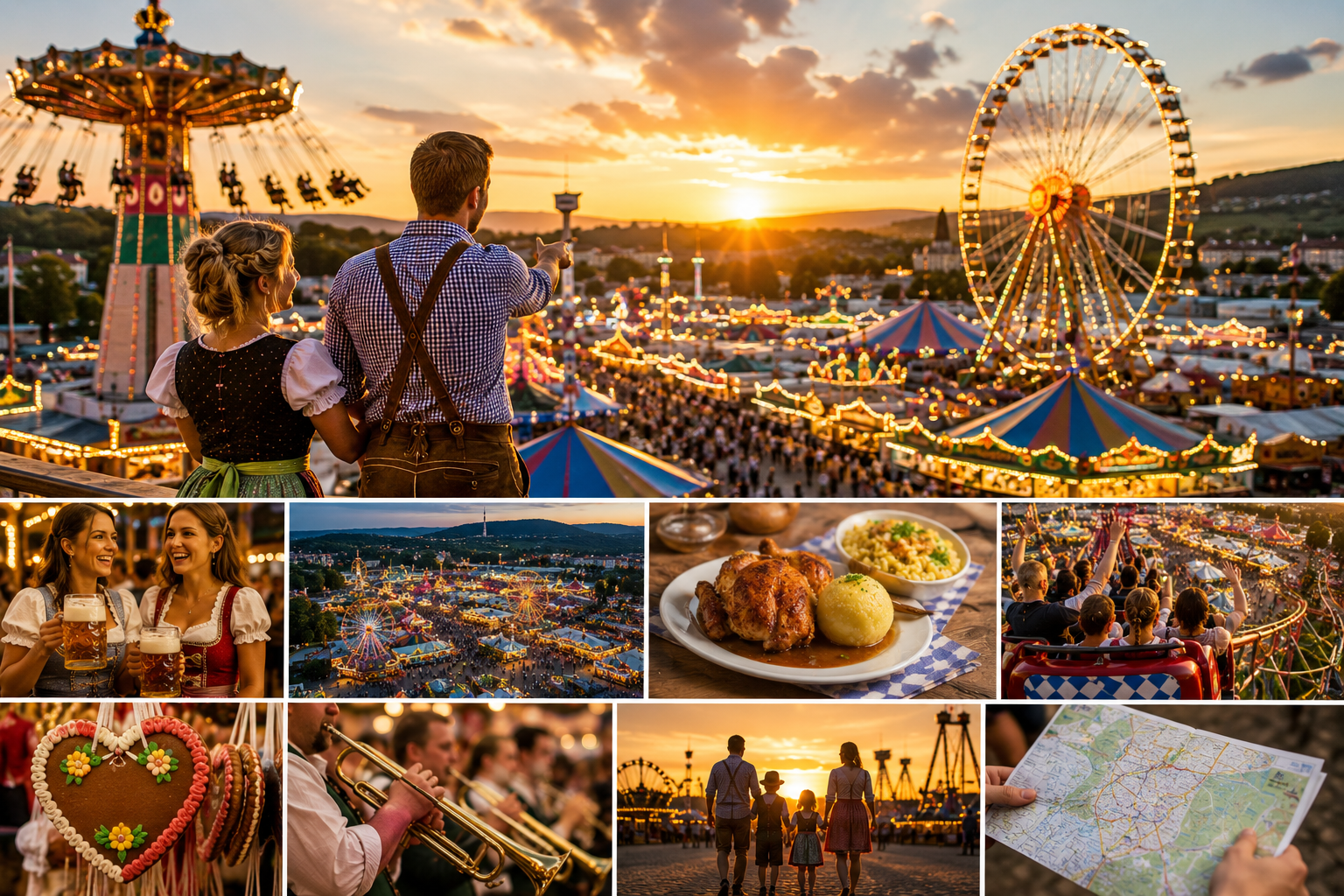 Evening festival lights and fairground atmosphere for Cannstatter Wasen planning