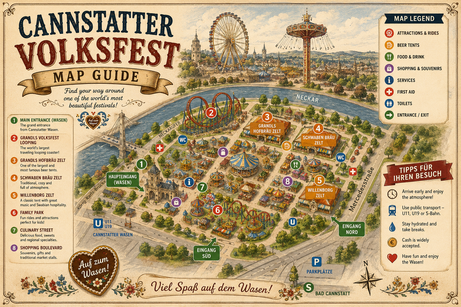 Festival lights and fairground layout for Cannstatter Volksfest map planning