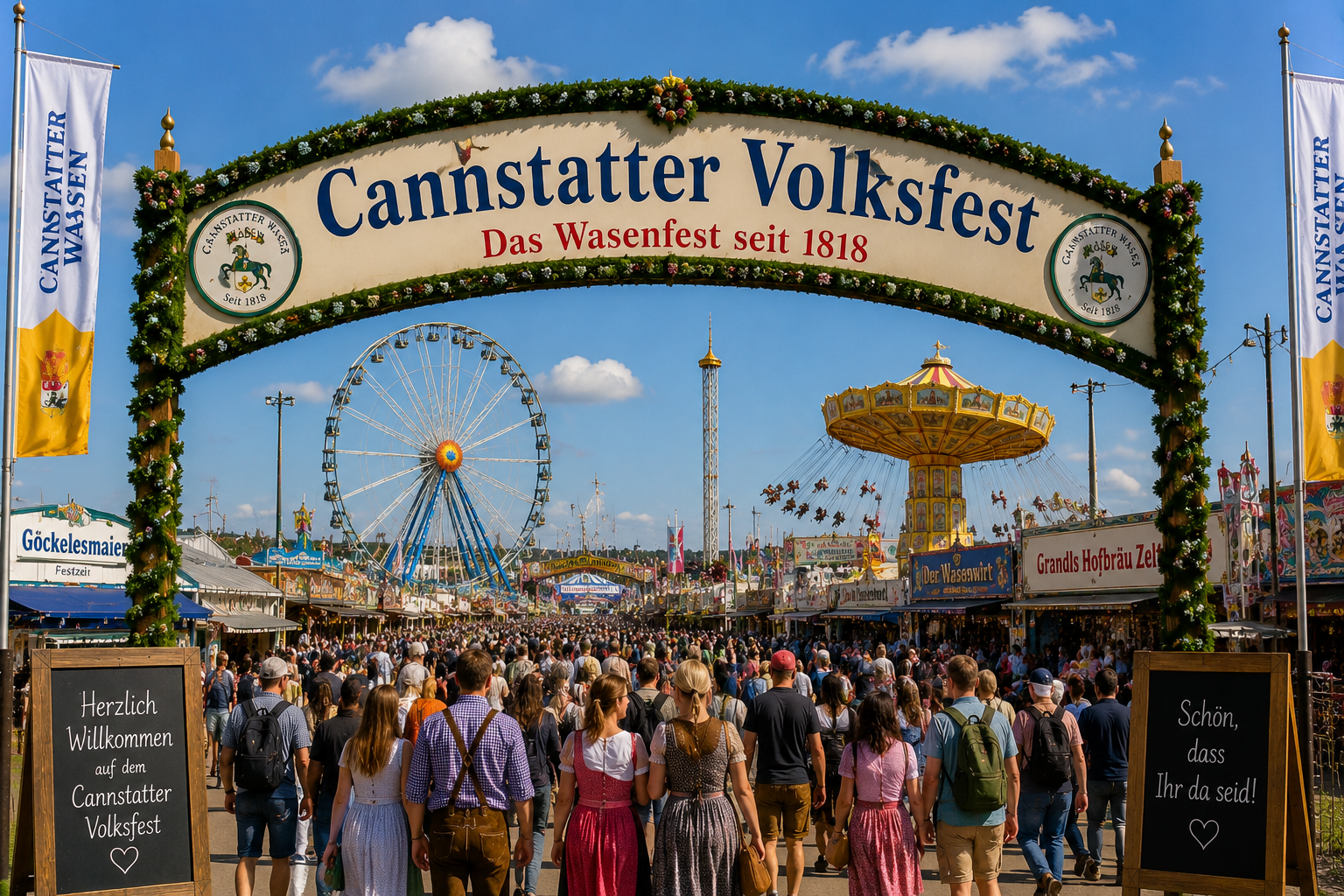 Busy fairground lights for Cannstatter Volksfest visitor services planning