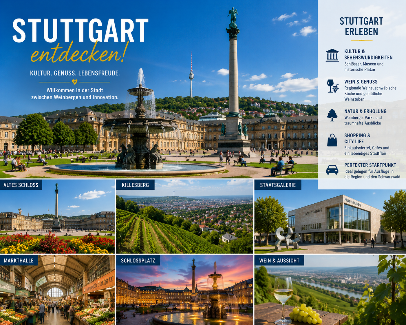 Stuttgart city square and skyline for travel planning